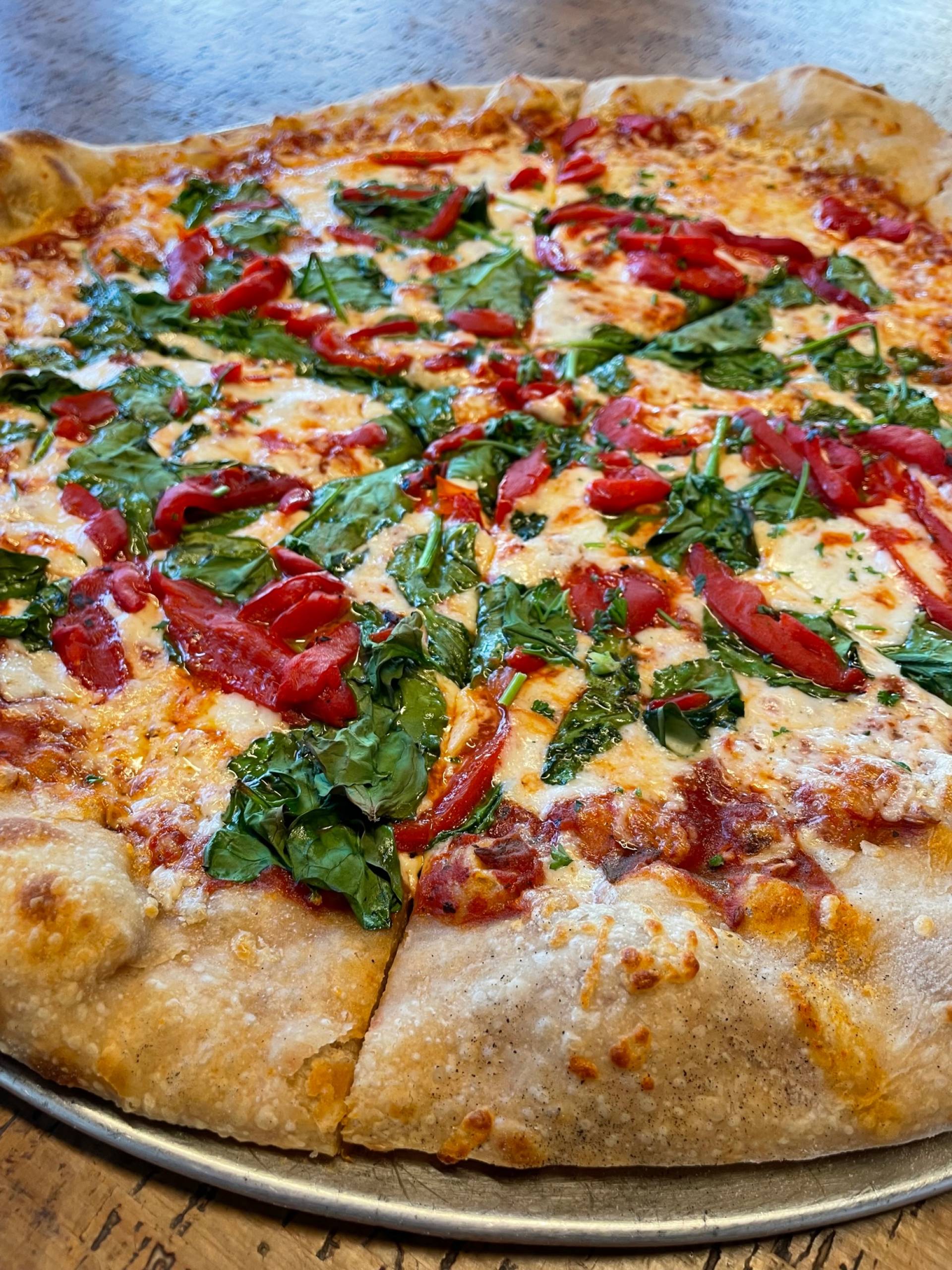 Spinach and Roasted Red Pepper Pizza