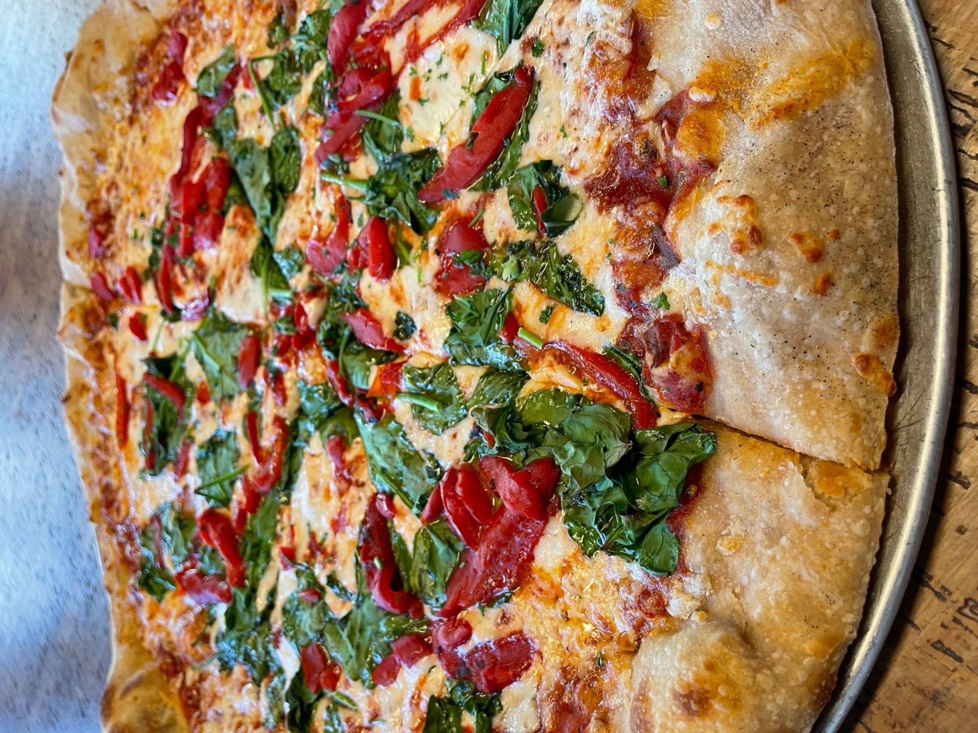 Spinach and Roasted Red Pepper Pizza